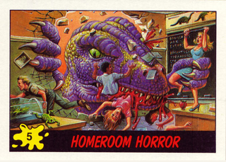 Illustration for article titled These terrifying Dinosaurs Attack! trading cards from the 1980s traumatized an entire generation